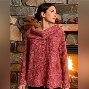 Madewell‎ Marled Red Cowel Neck Off Shoulder Sweater